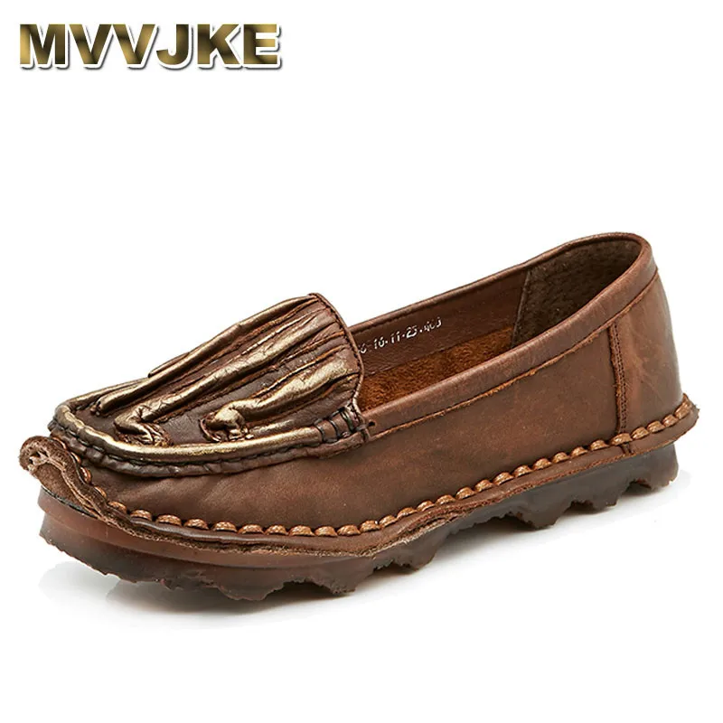 

MVVJKE Flat Shoes Women Loafers Cow Muscle Solid Slip On Casual Shoes Genuine Leather Handmade Ladies Flats Brands Shoes
