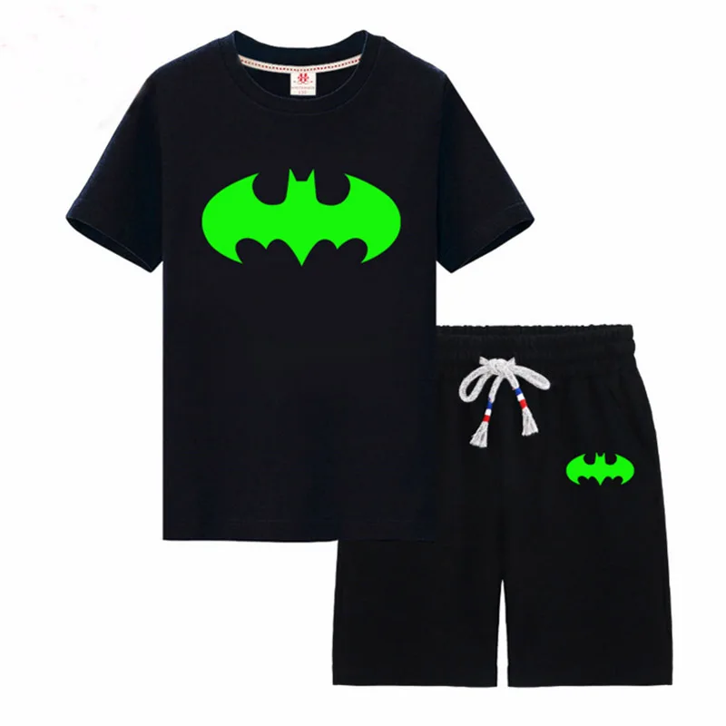 

OnnPnnQ kids clothing sets noctilucence boys Children's sets Luminous t-shirt with short boys night shining sports TZ33