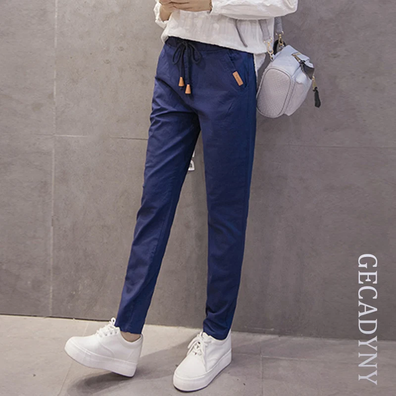 

New women cotton linen pants 2019 plus size S-3XL women summer harem capris solid color elastic mid waist pants pencil trousers