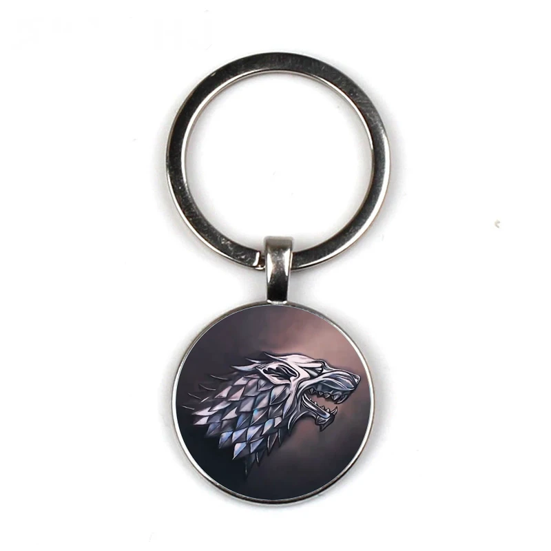 

Game Throne Keychain Pendant Black Wolf Gothic Pendant Keychain Dome Keyring Quality Metal Car Keychain Llavero Boyfriend Gift
