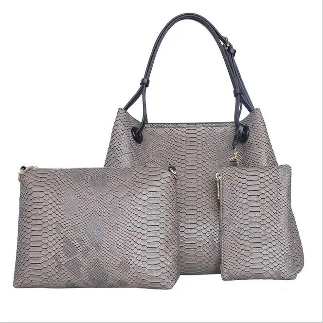 2017 new Fashion PU Leather Women serpentine Pattern Messenger bags font b Set b font Purse