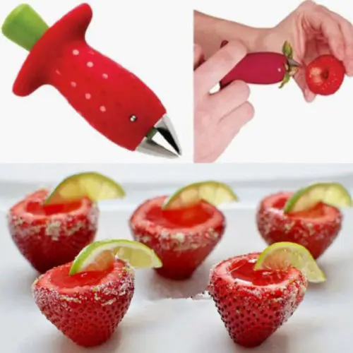 

Strawberry Berry Stem Leaves Huller Gem Remover Removal Fruit Corer Kitchen Tool