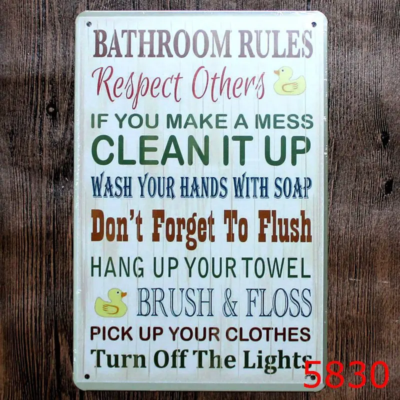 30x20cm bathroom rules letter vintage home decor tin sign for wall decor metal sign vintage art poster retro plaqueplate - Metal Signs Home Decor 30x20cm bathroom rules letter vintage home decor tin sign for wall decor metal sign vintage art poster retro plaqueplate - Metal Signs Home Decor