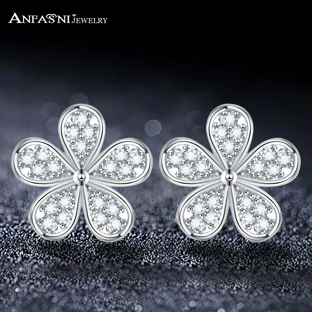 

ANFASNI Cute Flower Shape Stud Earrings White Gold Color Earring Fashion Blossom Boucle D'oreille for Women Jewelry S020172-B
