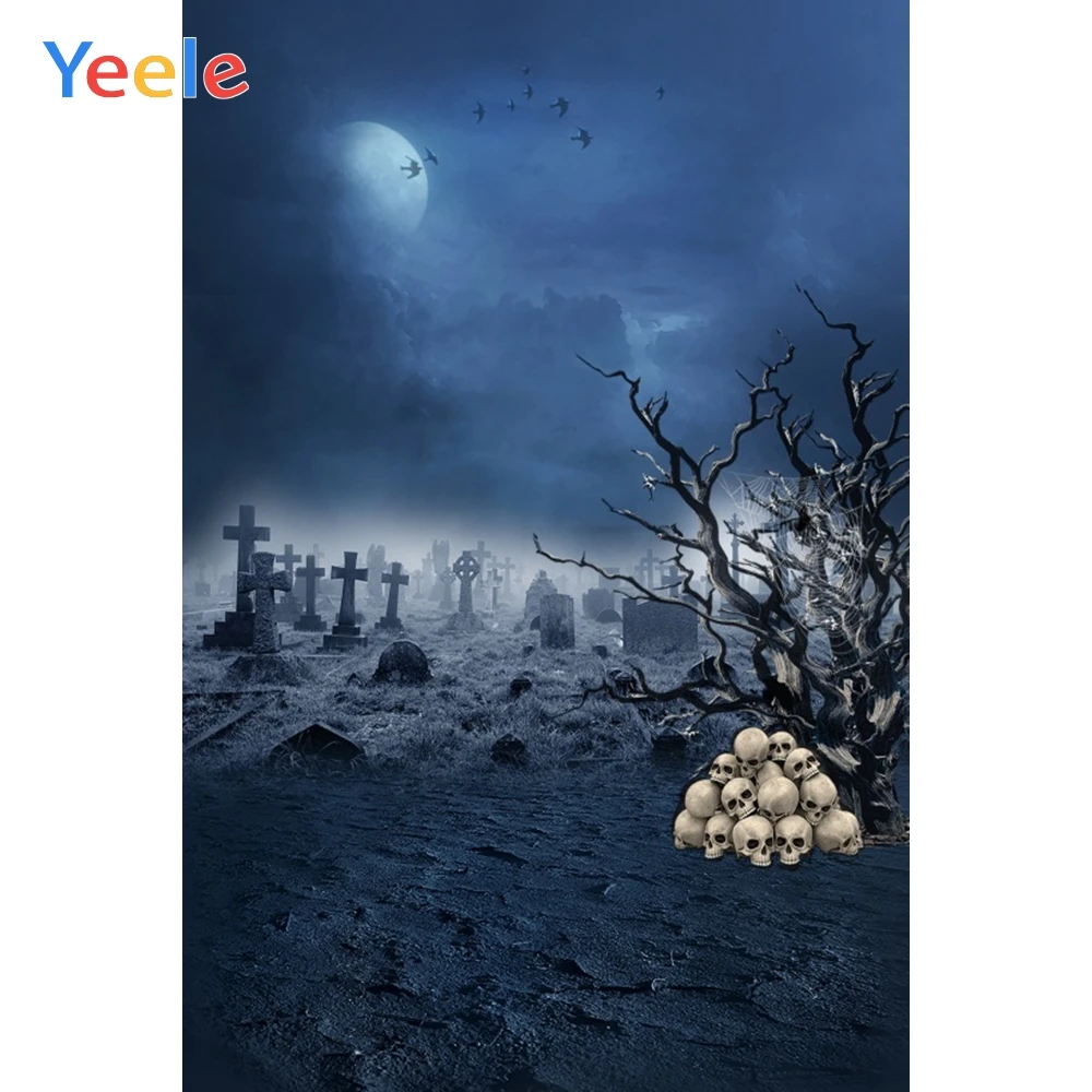 

Yeele Halloween Potocall Tombs Skulls Cross Moon Photography Backdrops Personalized Photographic Backgrounds For Photo Studio