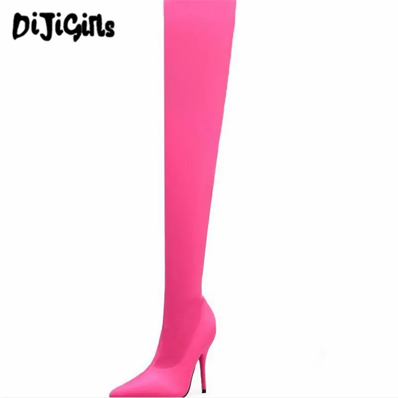 

2018 Star style women boots Sexy pointed toe Stretch Over the knee boots Autumn winter Thigh high boots club party shoes Ladies