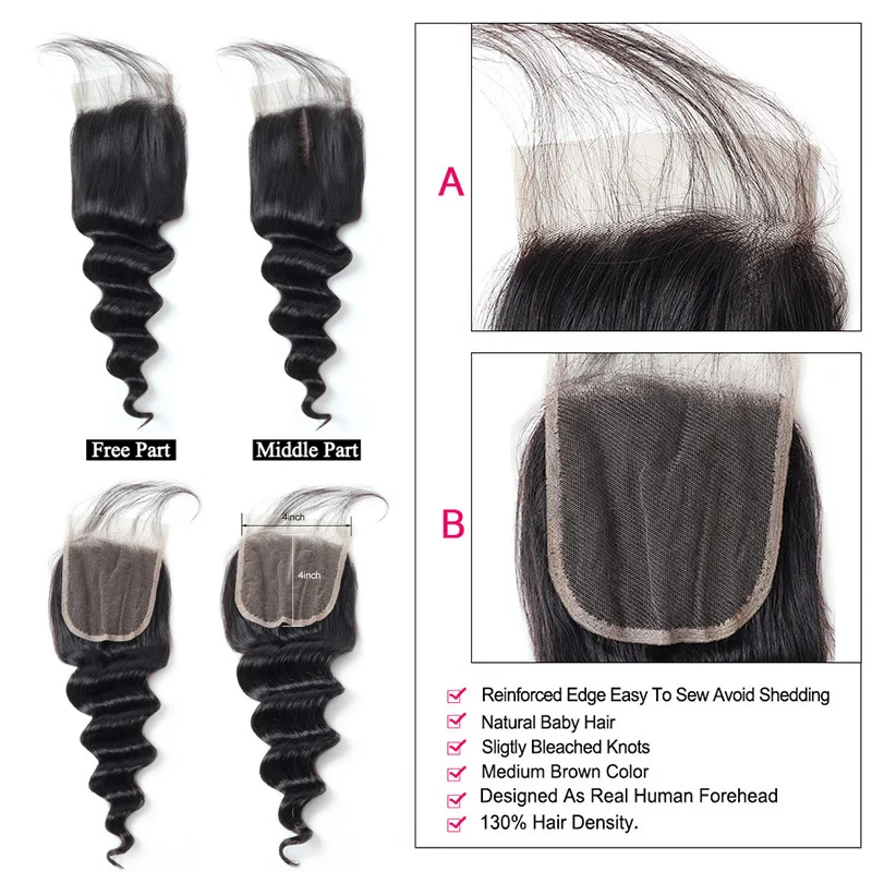  Allove Loose Deep Wave Bundles with Closure Peruvian Hair Bundles with Closure Non Remy 100% Human 
