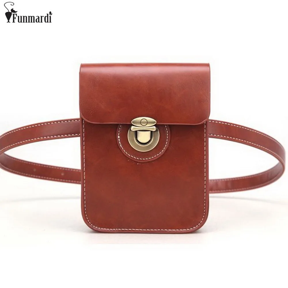FUNMARDI New Trendy PU Leather Waist Bags Travel Small Belt Wallets