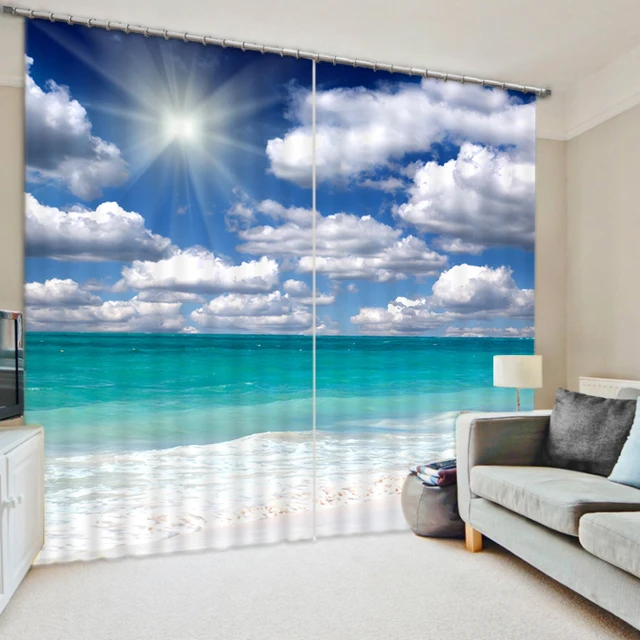 us $34.43 49% off|decoration home living room bedroom curtains custom 3d  photo curtains beautiful sky beach curtains 3d stereoscopic curtains-in