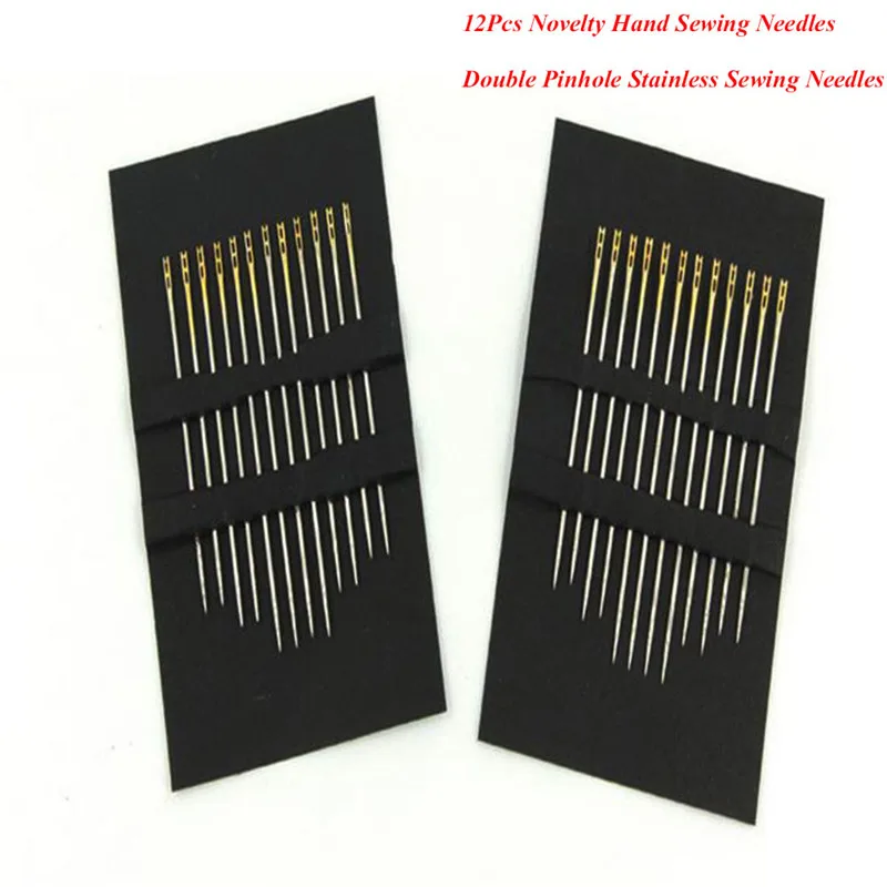 

Hand Sewing Needles 12pcs Double Pinhole stainless Sewing Needles Self Threading Thread Home Household Tools DIY Needle