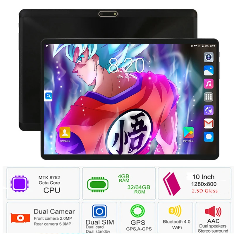 

Super 2.5D Tablet PC Android 8.0 1280*800 4GB RAM 64GB ROM Octa Core Dual SIM Card cameras IPS GPS 4G phone call 10 inch Tablets