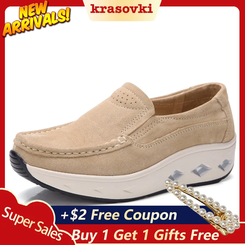 

Krosovki Genuine Leather Women Shoes Platform Slip on Creepers Dropshipping Moccasins Shoes Slipony Female Suede Women Sneakers
