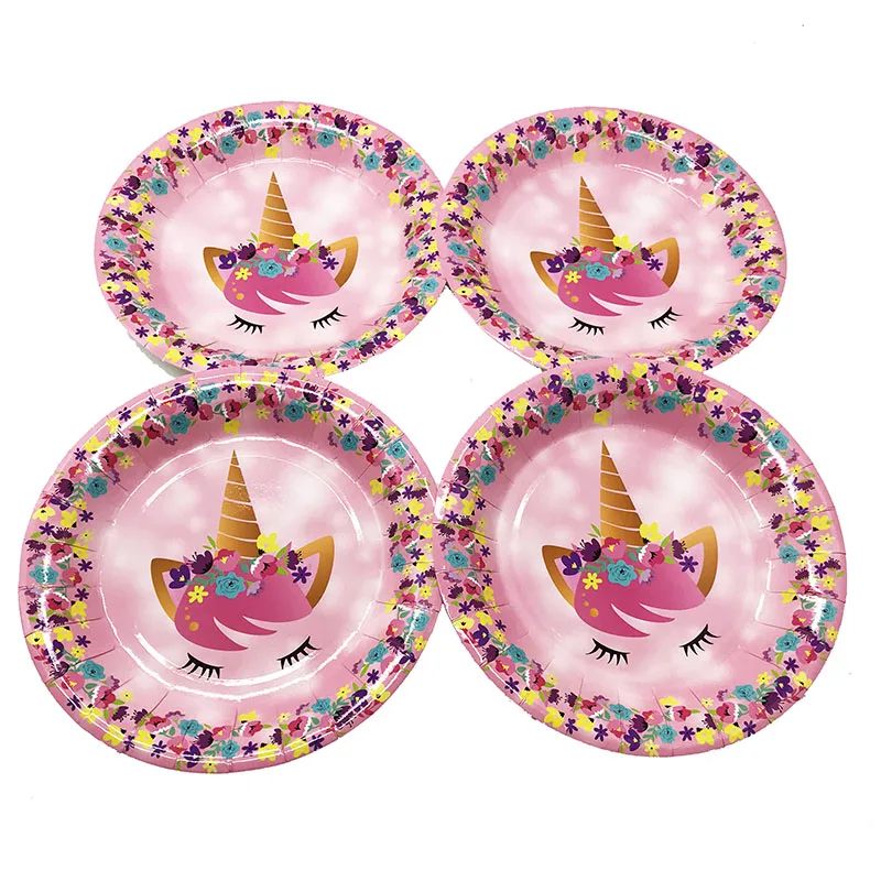 

10pcs/pack 9inches pink Unicorn disposable plates Unicorn horse theme birthday party decorations Pink Unicorn dishes plates