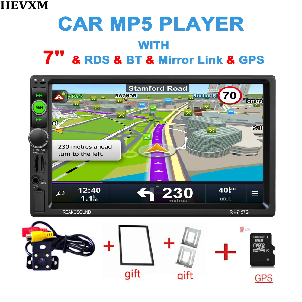 

HEVXM 2 Din Universal Car DVD Player 7'' GPS Navigation Bluetooth Car Stereo FM Rds Radio Rearview Camera Mirror-link Car Radio