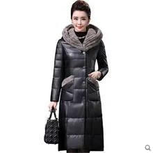 Кожаная одежда, овчина, пальто, Женский пуховик, большой размер, высокое качество, имитация норки, меховой воротник, овчина, зимнее пальто, BN1825