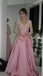 Vestidos Formatura 2016 пром платья длинные розовый с длинным рукавом выпускного вечера с бисером атласное платье для или особого случая