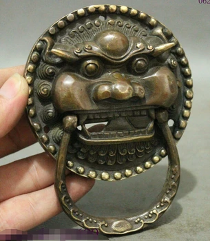 

Folk Chinese Bronze Copper Guardian Fu Foo Dog Lions Statue Door Buckle Knocker