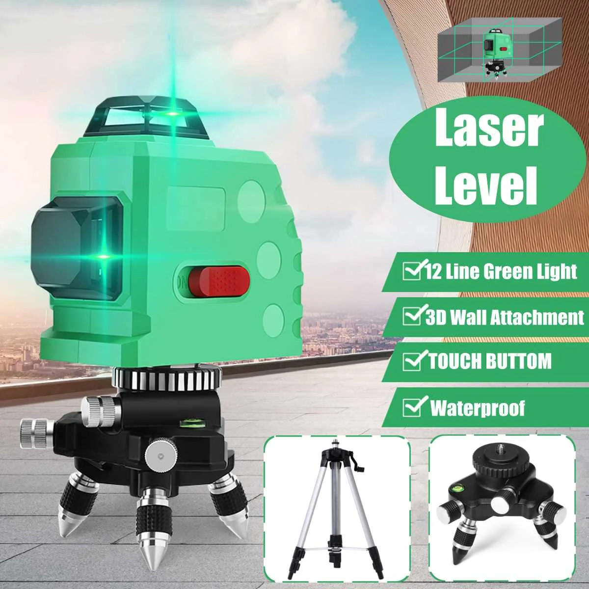 

12 Line 360 Horizontal Vertical Cross 3D Green Light Laser Level Self-Leveling Measure Super Powerful Laser Beam