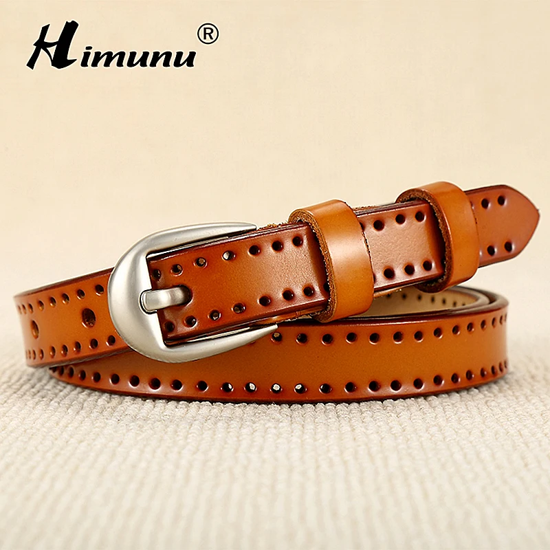 HIMUNU High Quality Cowskin Belt for Women Retro Genuine Leather Jeans Belts Hollow Out Female
