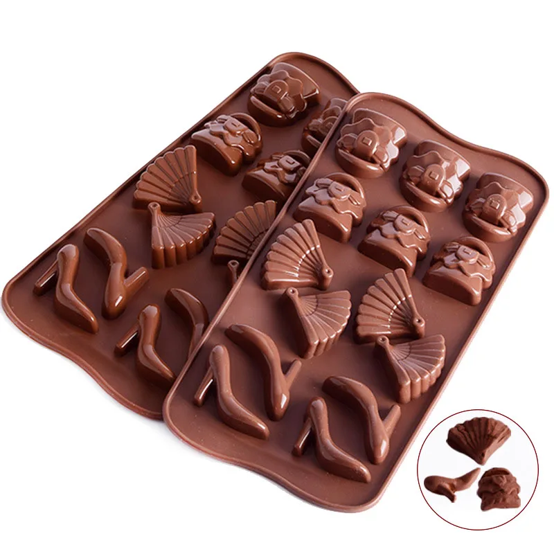 

Fashion Fan High-heeled Shoes And Handbag Shape Silicone Chocolate Ice Cake Mold Pastry Tools Polymer Clay Molds