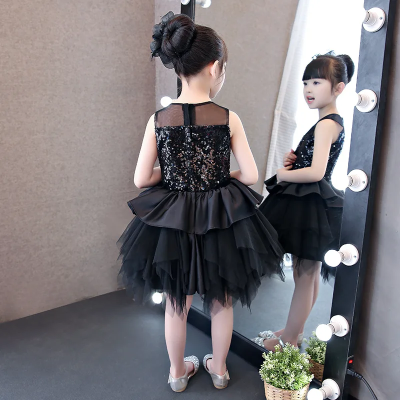 Обувь для девочек принцесса черный вечернее платье с блестками одежда костюмы детей Выпускные платья детей платье дня рождения