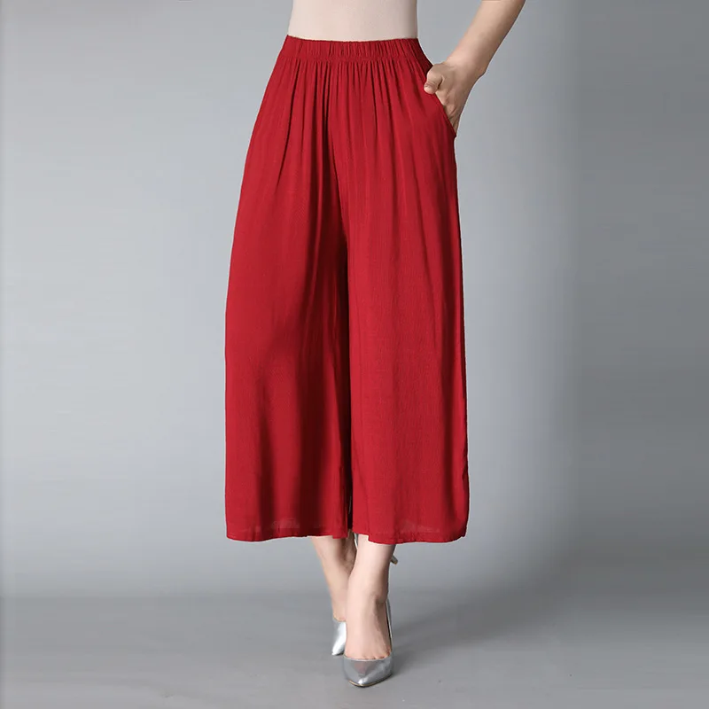 

2018 Summer Cotton And Linen Nine Points Wide Leg Pants Female High Waist Casual Culottes Loose Large Size Linen Big Feet Pants