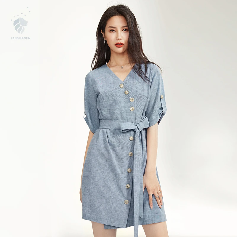 

FANSILANEN Fashion New Arrival Summer/Spring Dress Dresses Women Party Light Blue Office Beach Chiffon Female Z82576