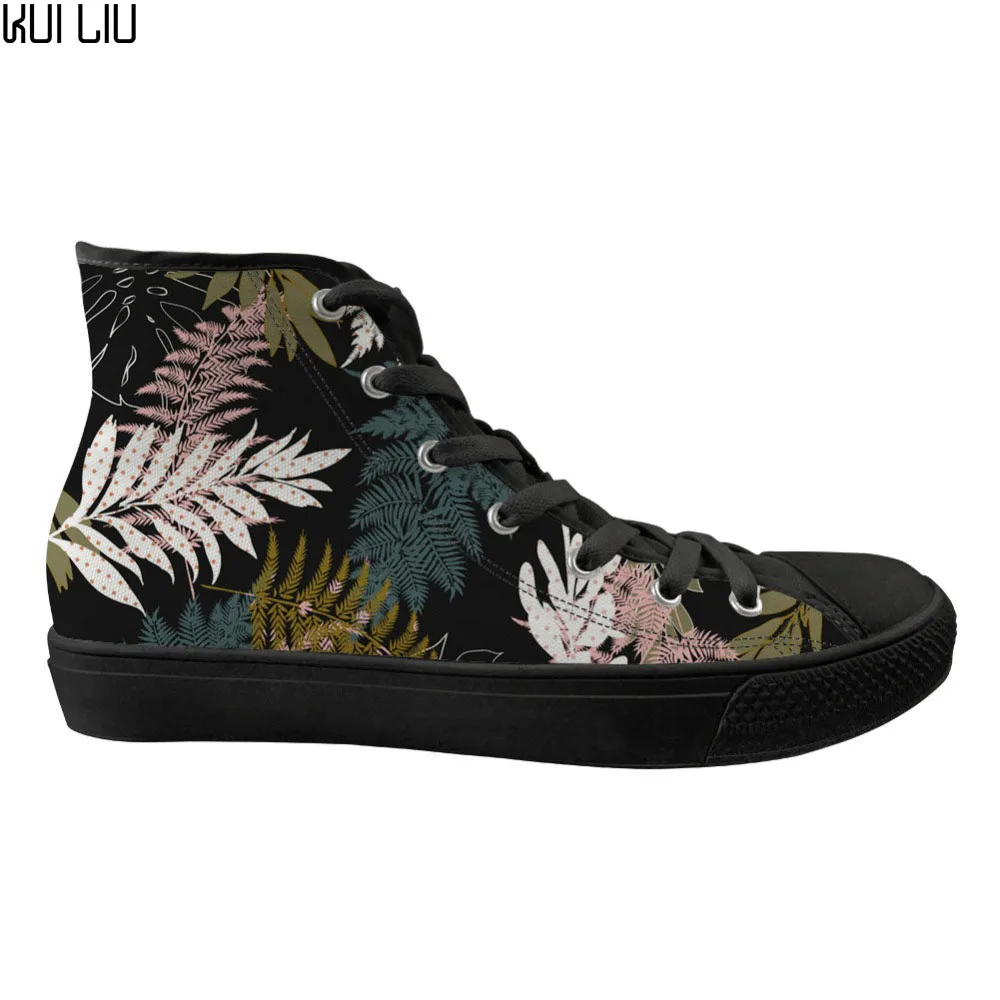 

Customized Fashion Tropical Plants Printed Casual Flats Sneakers Women High Top Lace-up Women's Vulcanized Canvas Shoes Woman