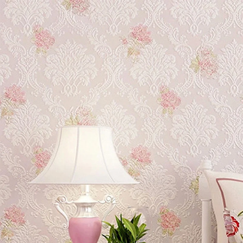 

SWP16-016-2-2 3D Effect Pastoral WallPaper Non-woven Embossed Flocking Floral Wallpaper Durable Thicken Mural Flower Wallpapers