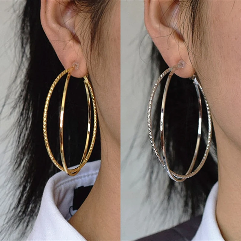 

Clip on the ear Earrings for women Without piercing Fashion female jewelry Big circle gold silver Round Wholesale ladies earring