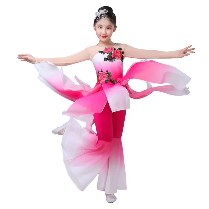 Детская Классическая танцевальная одежда для девочек элегантный шифон танцевальные костюмы Традиционный китайский танцевальный костюм
