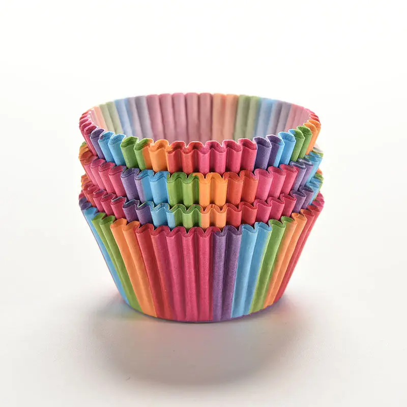 100Pcs Rainbow Cupcake Paper Liners Muffin Cases Cup Cake Topper Baking
