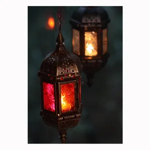 Image 4 - Lanterne en métal à suspendre en verre, bougeoir lanternes en verre, rouge, pour décoration de mariage marocain 