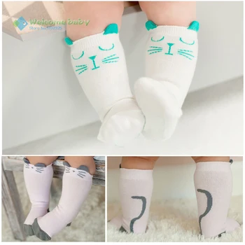 Toddler knee high sock cotton Baby Boy Girl Socks anti slip Cute Cartoon Cat Skid Resistance leg warmers For newborns infantile