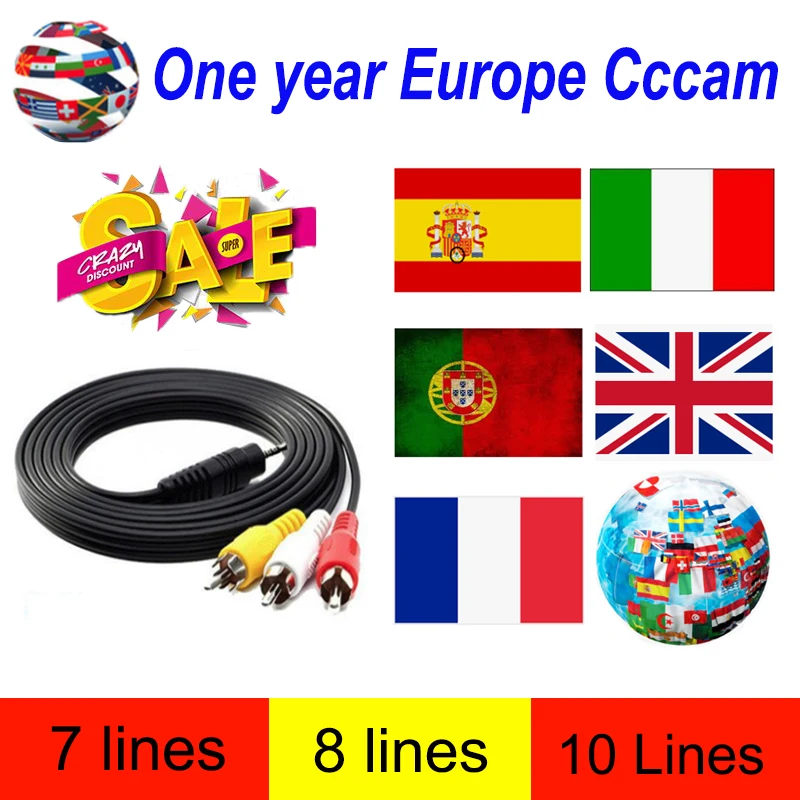 7 линий 8 10 Европа CCcam 1 год Испания/Португалия/Франция/для V7S/V7HD/IPS2 DVB S2 1080 P HD