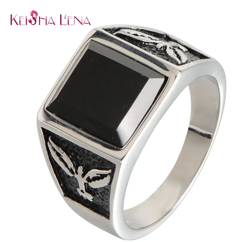 

stainless steel solider fashion vintage rings with big red black Retro agat gold color men ring popular viking style jewelry new