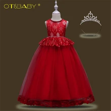 Новинка; праздничное платье наивысшего качества с цветочным узором для девочек; кружевное дизайнерское детское платье принцессы; бальное длинное платье принцессы для подростков; летнее платье без рукавов для девочек