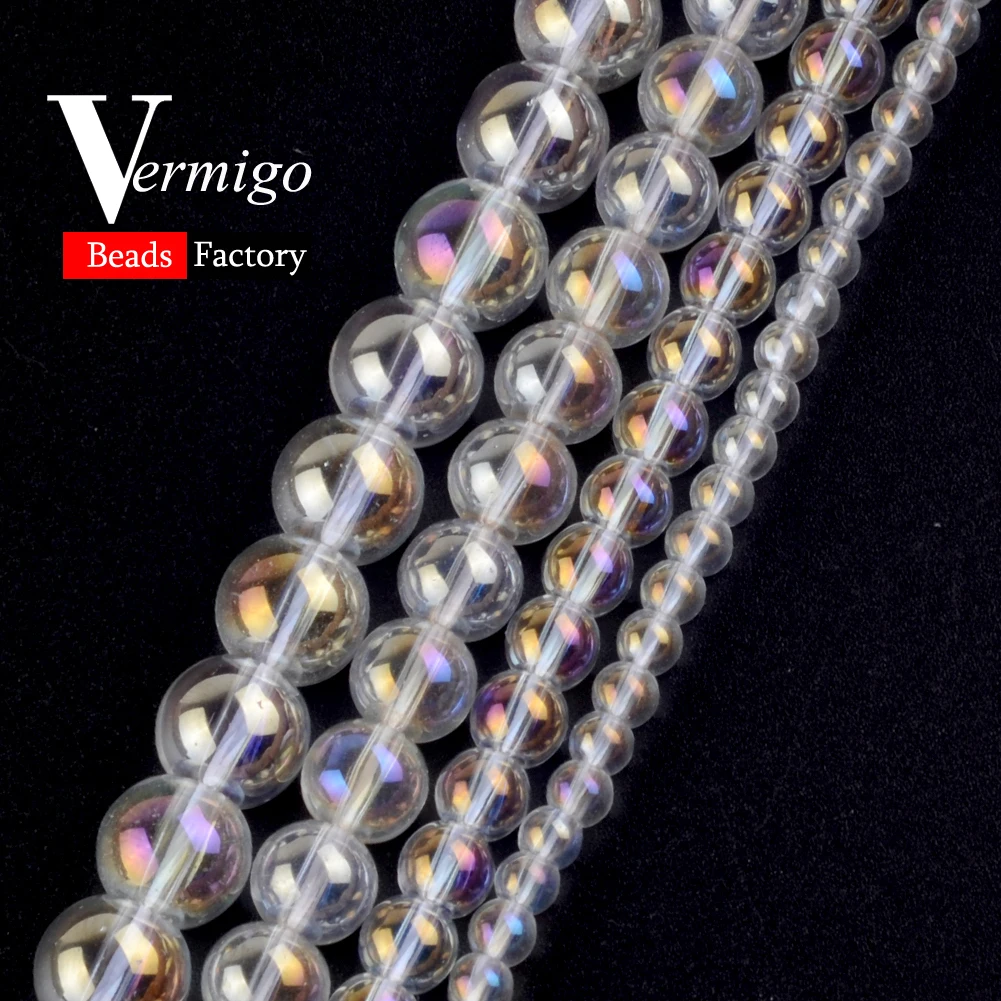Wholesale Natural Stone Round Clear White AB Glass Crystal Loose Beads For Needlework Jewelry Making 4-12mm Diy Bracelet 15&quot | Украшения