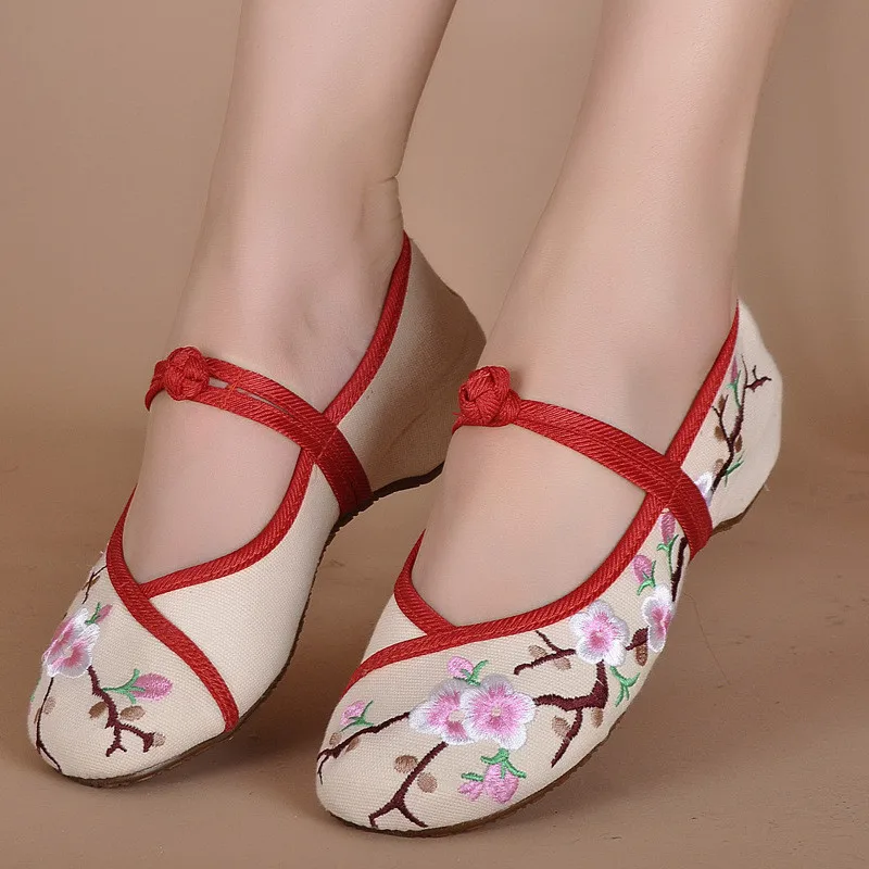 

Plum Flower Canvas Flats Black beige Chinese Style National Comfortable Soft Sole Embroidery Cloth Dance Shoes SMYXHX-D0098