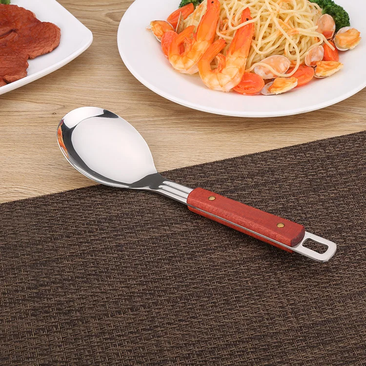 Stainless Steel Wooden Handle Spatula Scoop Set Kitchen Cooking Utensils