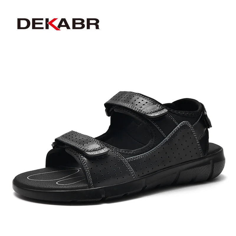 DEKABR Brand Men's Casual Shoes Genuine Leather Sandals Men Flip Flops Breather Slippers Plus Size 38~48 Summer Sapato Masculino