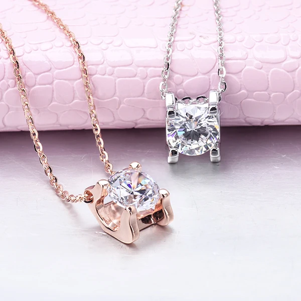 

Cheestar Gems 925 Sterling Silver Women Necklace with Round 6.5mm/1carat Cubic Zircon Ladies Pendant Necklaces Free Shipping