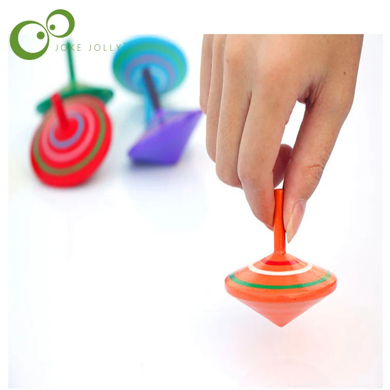 Child Classic Toy Rotating Multicolour wooden Spinning Top Traditional