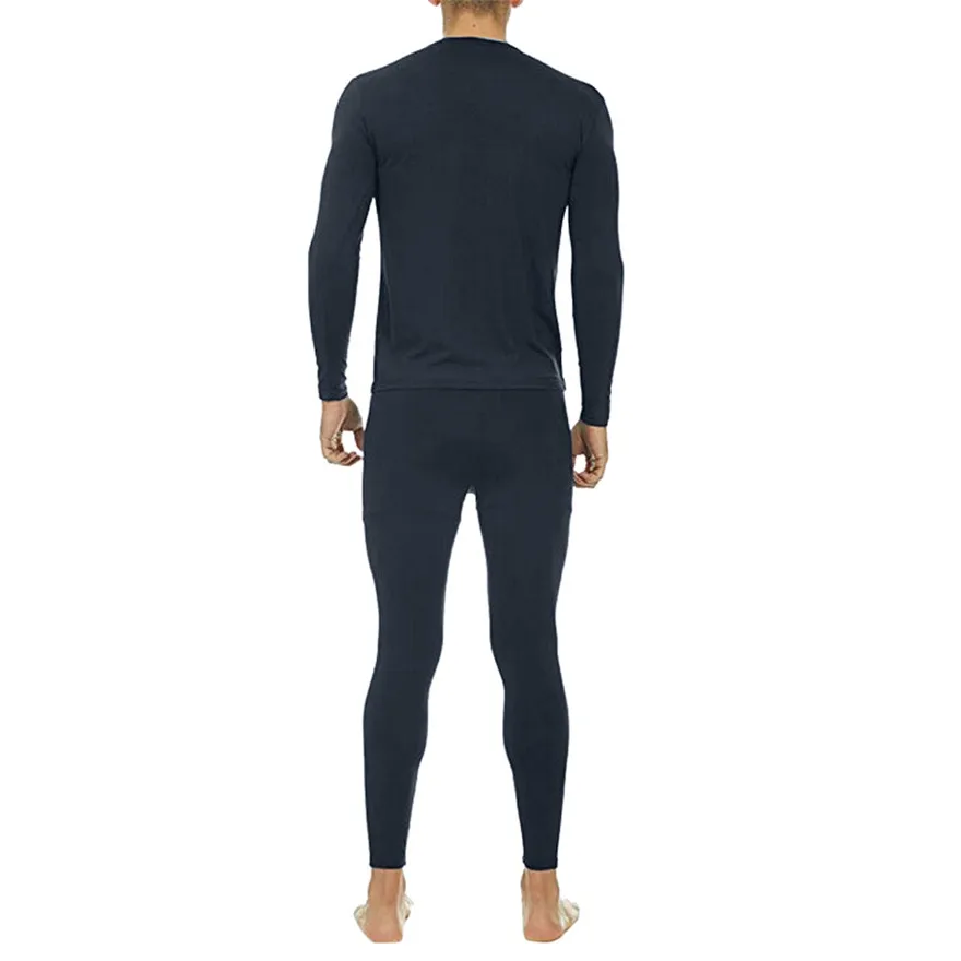 Solid Winter Thermal Underwear Men's Daily comfortable Suit Circular Collar Warm Clothing Set#0927 A#487