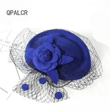 

QPALCR Elegant Wool Felt Hat Vintage Fedoras Veil Mesh Wedding Party Church Pillbox Hats Winter Banquet Female Berets
