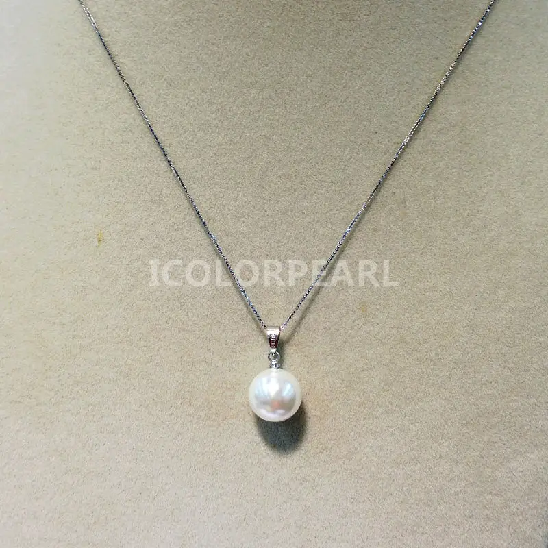 

WEICOLOR Wholesale(2/lot) 10/12mm Round White Mother Pearl Pendants with 16"/18" Long Sterling Silver Chains