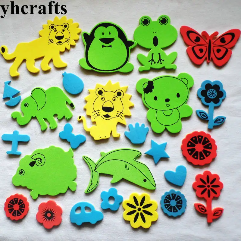 50PCS LOT Animal flower vechile foam stickers Kindergarten arts and crafts Classic toys Creative activitity item