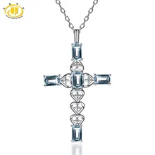 Hutang Natural Auqamarine Diamond Jewelry Fine Collier Femme Cross Maxi Necklaces & Pendants 925 Sterling Silver Necklace Women