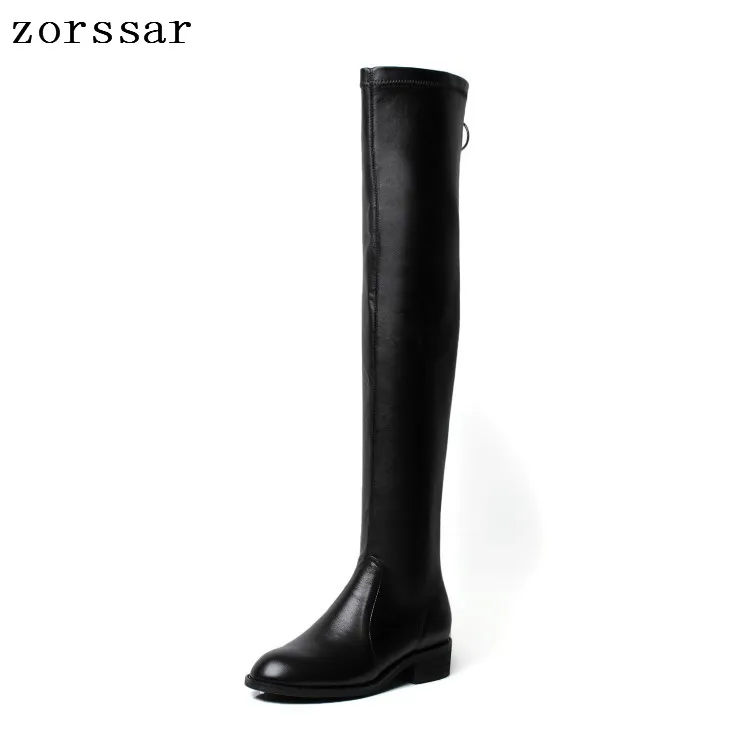 

{Zorssar} 2019 fashion Suede Female High boots winter Nubuck leather Square Flat women Over The Knee boots Soild Winter Warm