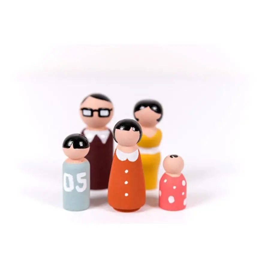 5Pcs Wooden Peg Dolls Family DIY Crafts Cake Topper Kid's Printed Decoration 5.2 | Дом и сад